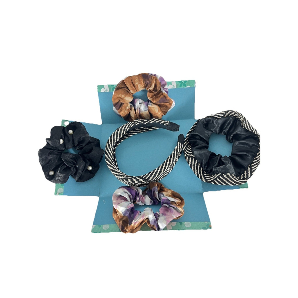 Hair Accessories Box Sorprise– Scrunchies, Clips, and Headbands Gift Set Dark